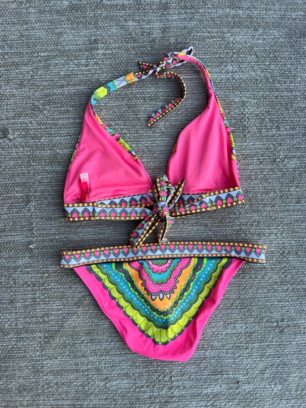 Vintage Y2K Victoria's Secret Neon Pink Multicolor Mandala Boho Bikini Set S/L - Picture 3 of 11